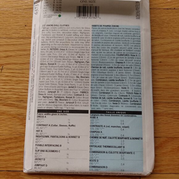 Vintage 23" Doll Clothes Sewing Pattern Prairie Pioneer Dress Modern Outfit 6373 - Picture 4 of 8